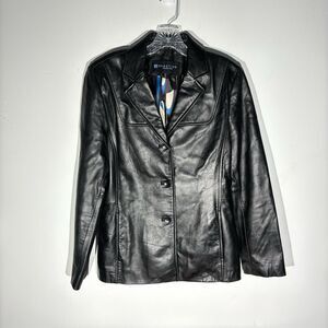 KENNETH COLE REACTION Genuine Leather Black Blazer Jacket Y2K Size M